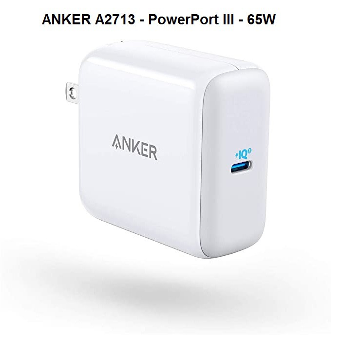 ANKER A2713 - PowerPort III 65W Max - Single USB-C Wall Charger - Charger USB-C Single Port 65W MAX