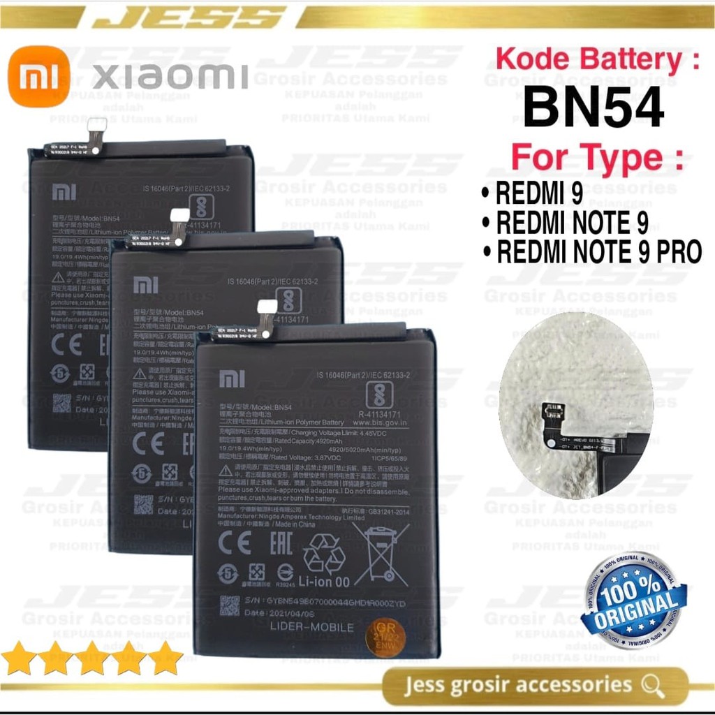 Baterai Battery Original Xiaomi Redmi 9 , Redmi Note 9 , Note 9 Pro , Redmi Note 10 Pro , BN54 BN-54