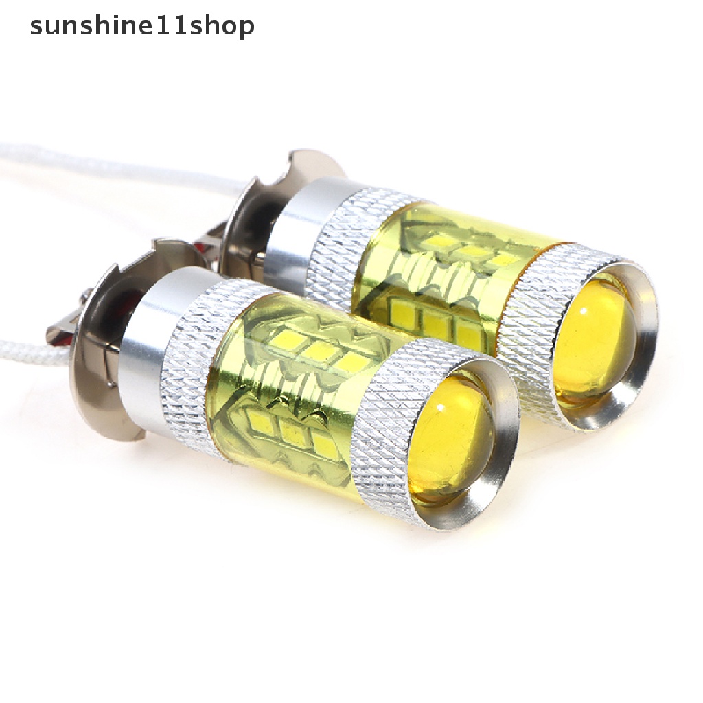 Sho 2pcs Lampu Kabut LED 12-24V H3 80W 16 SMD Warna Kuning High Power N