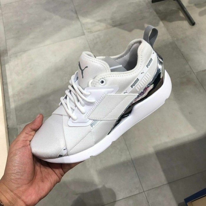 Sepatu Wanita Puma Muse x2 White Silver Premium Original - 36, putih silver