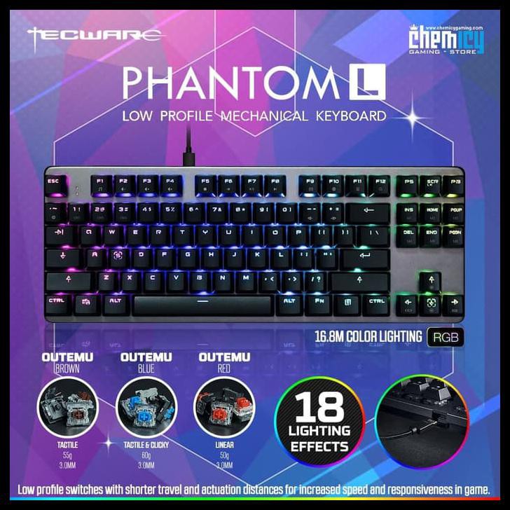 Tecware Phantom L Tkl Rgb Low Profile Mechanical Gaming Keyboard - Biru
