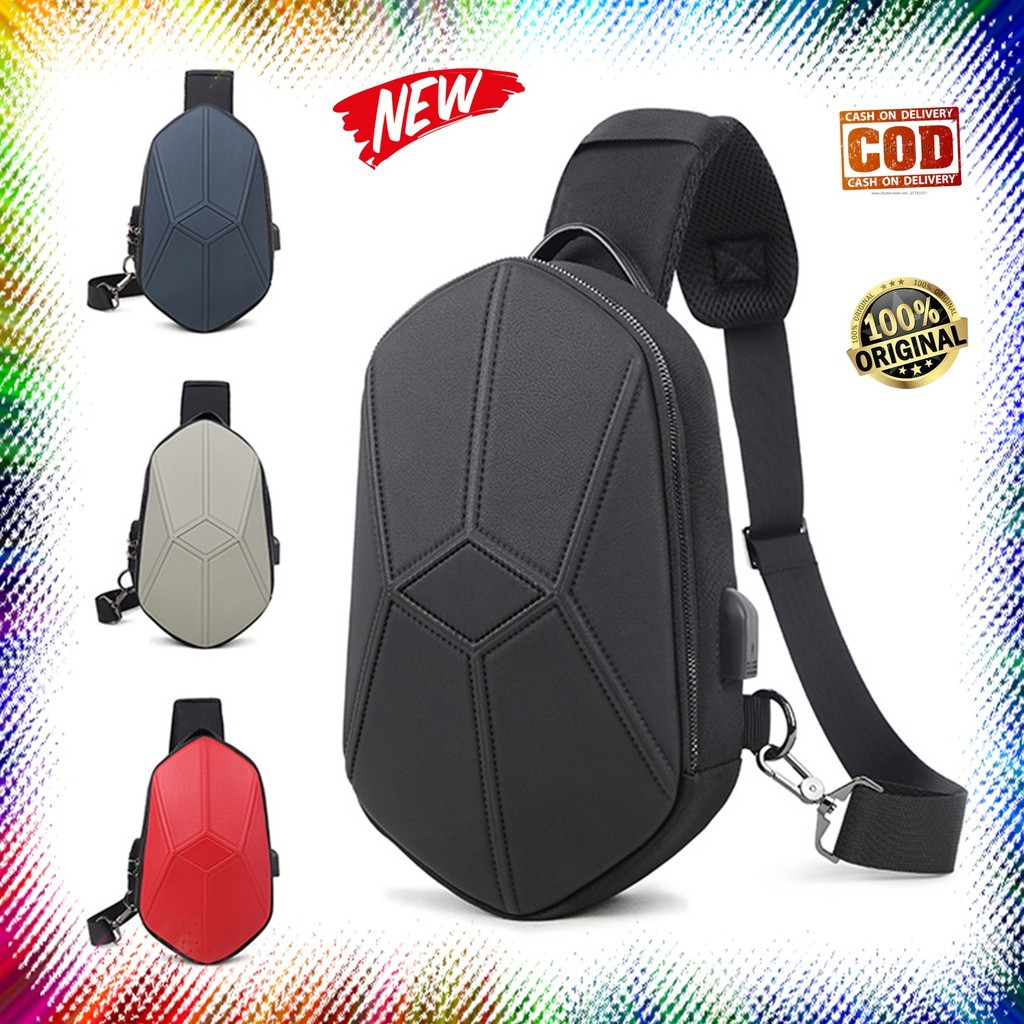 Tas Selempang Slingbag Usb Padlock Tas Pria Slempang Laki2 KerenTerbaru 2021 Aliencross 1818 - Hitam