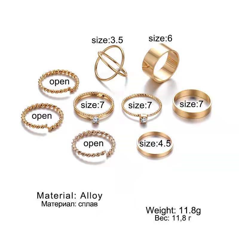 9 Pcs / Set Cincin Bentuk Geometris Melingkar Bahan Logam Untuk Wanita