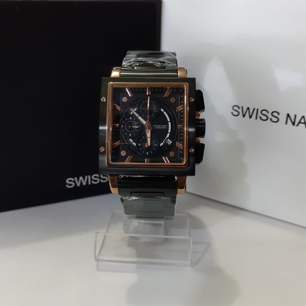 JAM TANGAN PRIA SWISS NAVY SN-6835 BLACK ROSEGOLD ORIGINAL