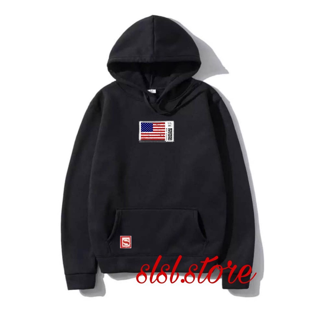 Sweater Hoodie Pria Distro Premium Ukuran Jumbo NEWYORK Switer Hodie Original Basic Bendera Amerika Warna Hitam