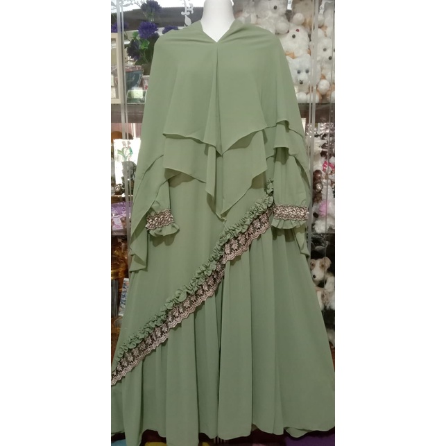 Gamis syar.i ceruti babydoll  dewasa dan anak model serong renda hitam kriwil # RKS