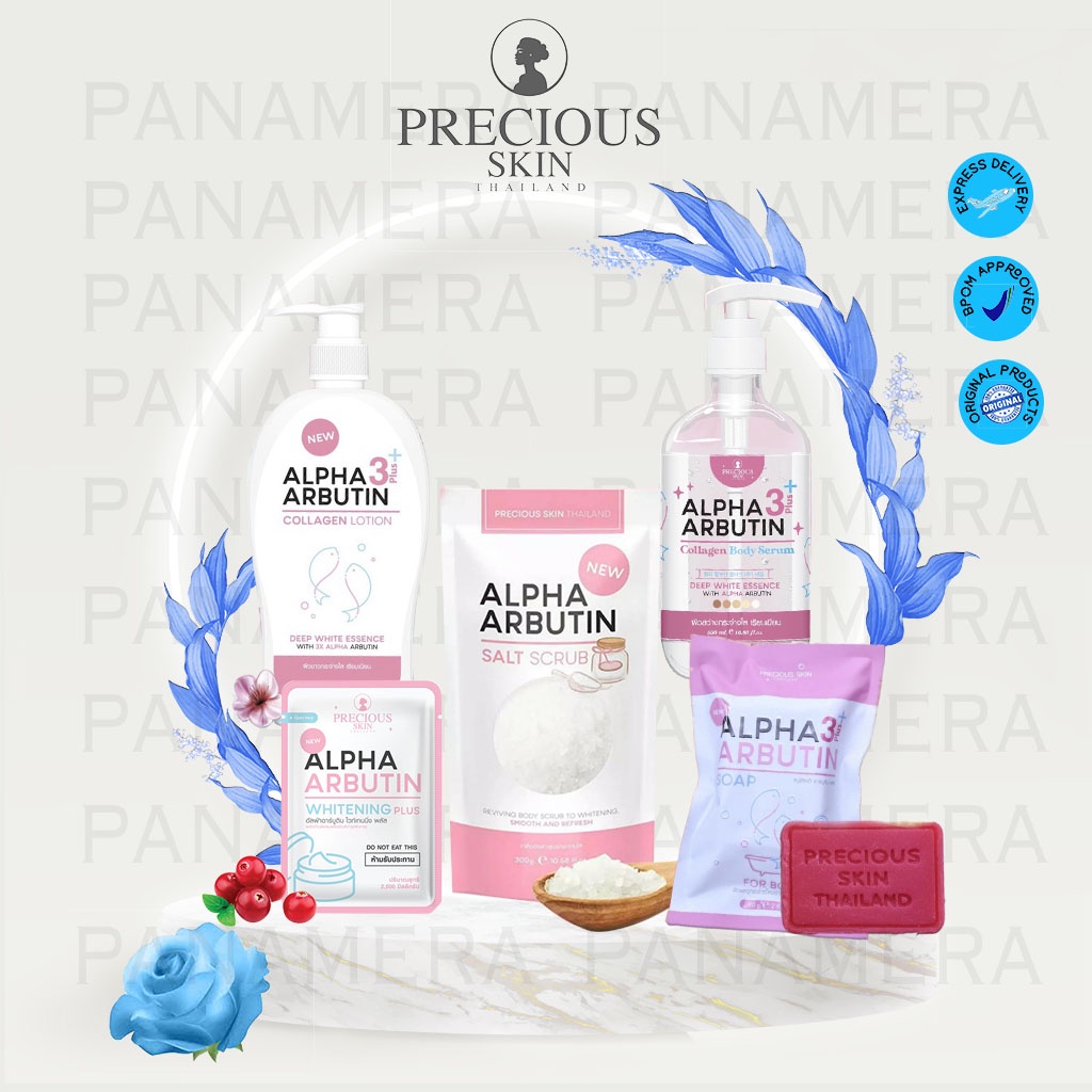 Precious Skin ALPHA ARBUTIN 3+ PLUS Collagen Brightening Face &amp; Body Cleanser Soap Powder Lotion