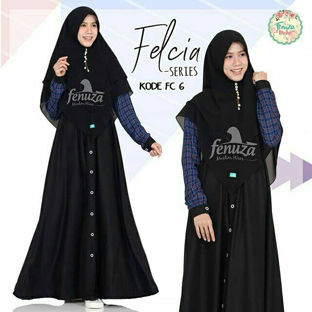 (Size M) Felcia FC6 Black Dress Felcia Dress Fenuza Gamis Felcia FC 6 Hitam Gamis Fenuza Toyobo