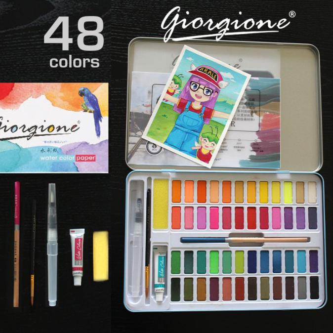 

Promo! Giorgione 48 Warna Colors Solid Watercolor Cat Air Box Set - Hitam Murah