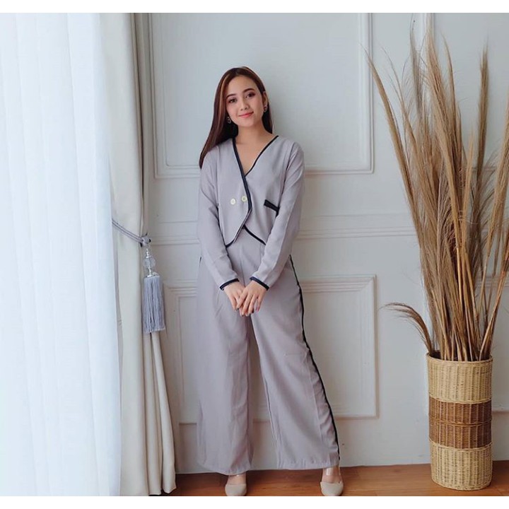PAKAIAN WANITA | LEMINA | SET | FASHION WANITA | SETELAN WANITA | GREY | CEWEK | OVERALL