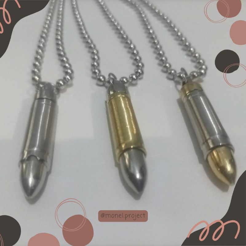 Kalung Liontin Peluru Tabung Bahan Stainless Tebal