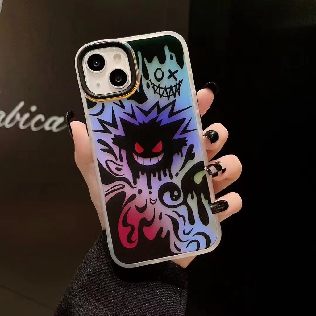 LASER GRADIENT PHONE CASE FOR CASE IPHONE 14 13 12 11 PRO MAX XR X XS MAX 14 PRO 14 MAX SMALL GHOST ILLUSTRATION ACRYLIC DROP RESISTANT