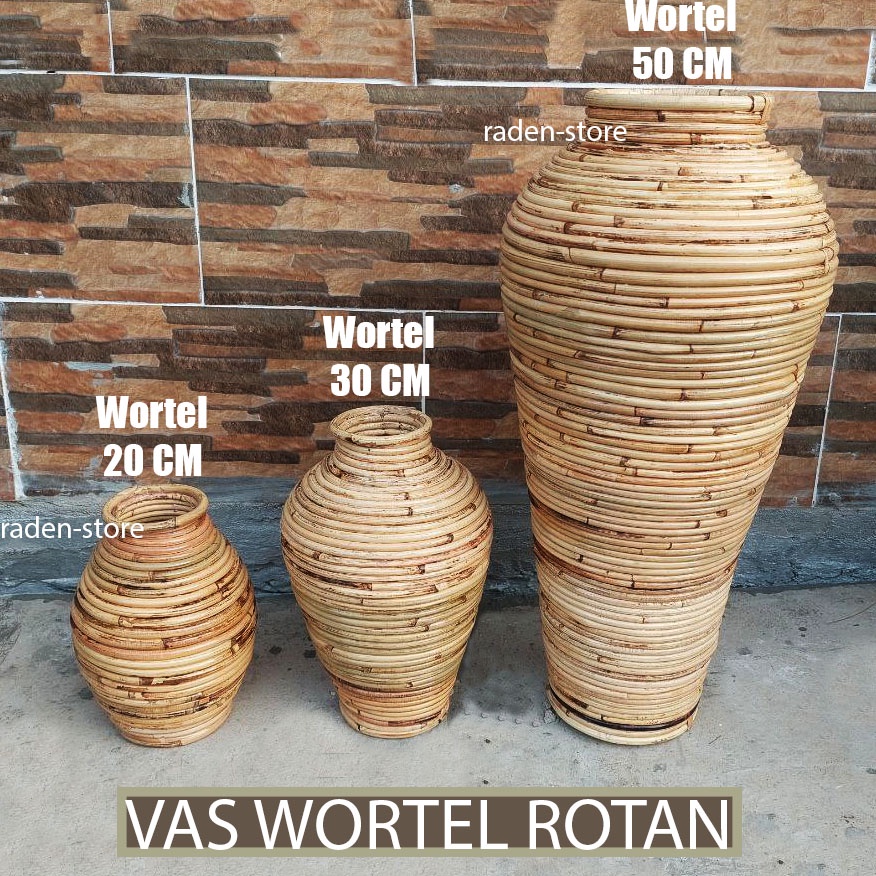 Guci Rotan Wortel Vas Bunga Rotan Sudah di Vernis Ukuran 50 70 cm