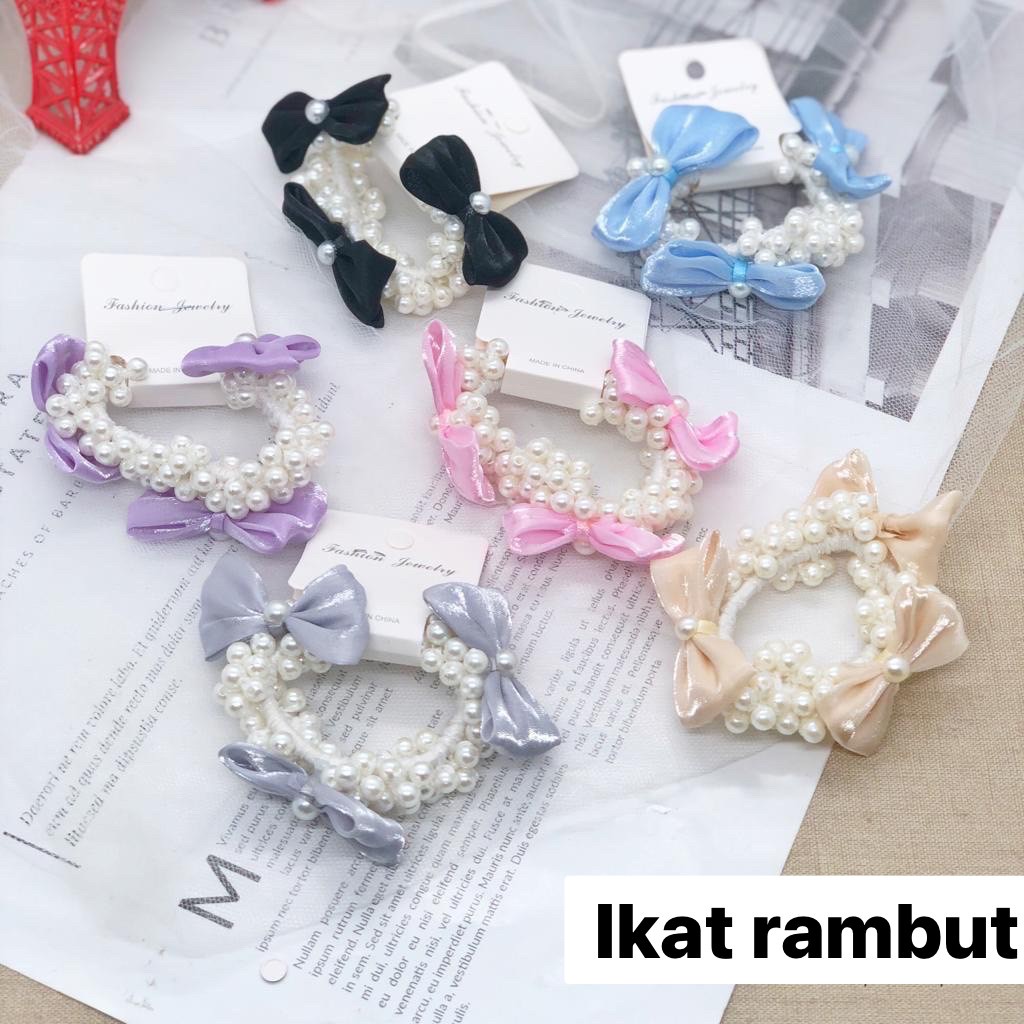 Ikat rambut pita mutiara tpmu kuncir korea ikat rambut pearl ribbon