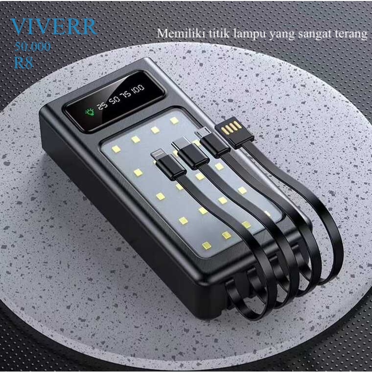 Powerbank VIVERR R8 kapasitas 50.000 mAh REAL kapasitas 100% original fitur SUPER BESAR dan terang lampu senter.