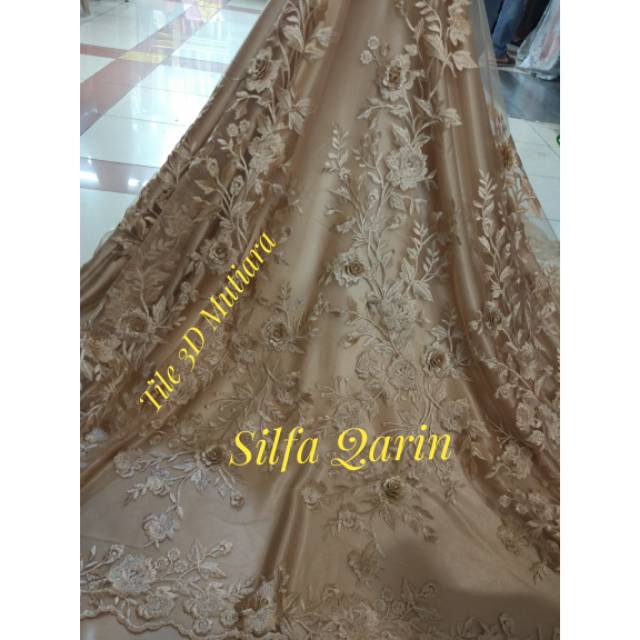 Kain Tile Bunga Timbul Payet Mutiara / bahan kain kebaya tile mutiara