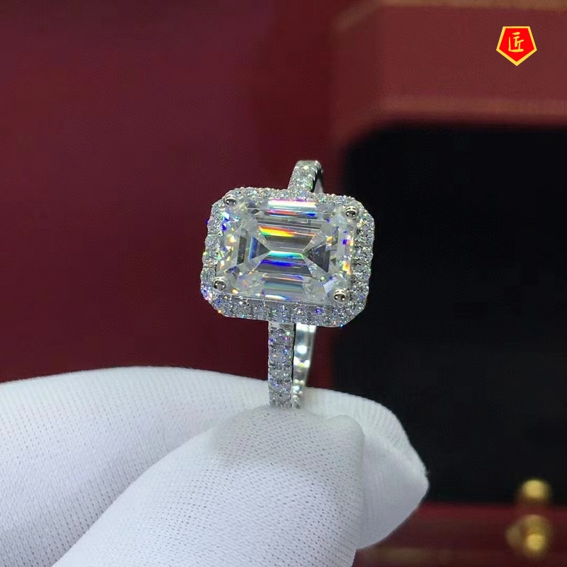 [Ready Stock]Women's White Square Diamond Ring Korean Style Fashion Elegant