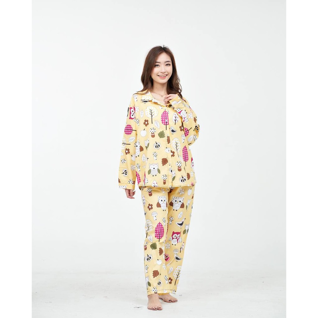 Piyama dewasa jumbo karakter Lengan panjang PP XXL-Owl Yellow
