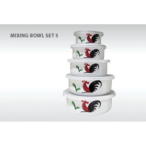 TERLARIS / MIXING BOWL 5PCS / MANGKOK AYAM JAGO ISI 5 / MANGKOK ENAMEL KEDAUNG