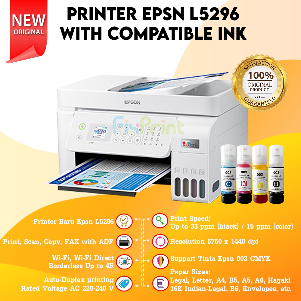 Epson L5290 L5296 All In One WIFI ADF (Automatic Scan Copy File) FAX Pengganti Seri L5190