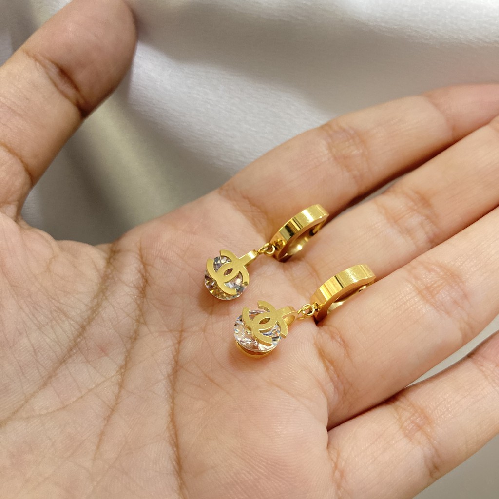 Anting Jepit Titanium Permata Anti Karat Aksesoris Perhiasan