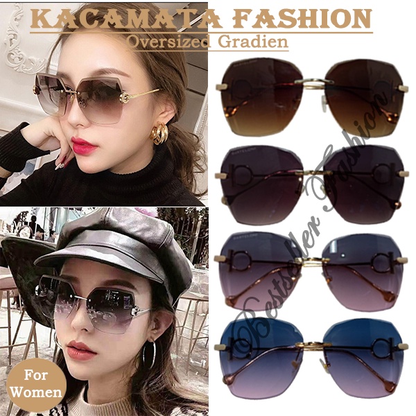 [ COD ] Kacamata Fashion / Kacamata Hitam Wanita Model masa kini UNISEX Gaya Rimless Gradient Sunglasses pantai gelap - REAL PICT - TERLARIS