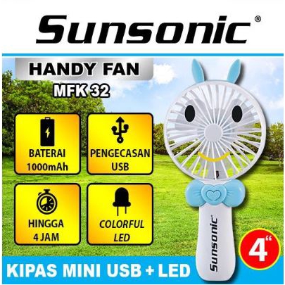 Sunsonic MFK32 Handy Fan Kipas Tangan 4inch Menarik Dengan Lampu LED Warna-Warni