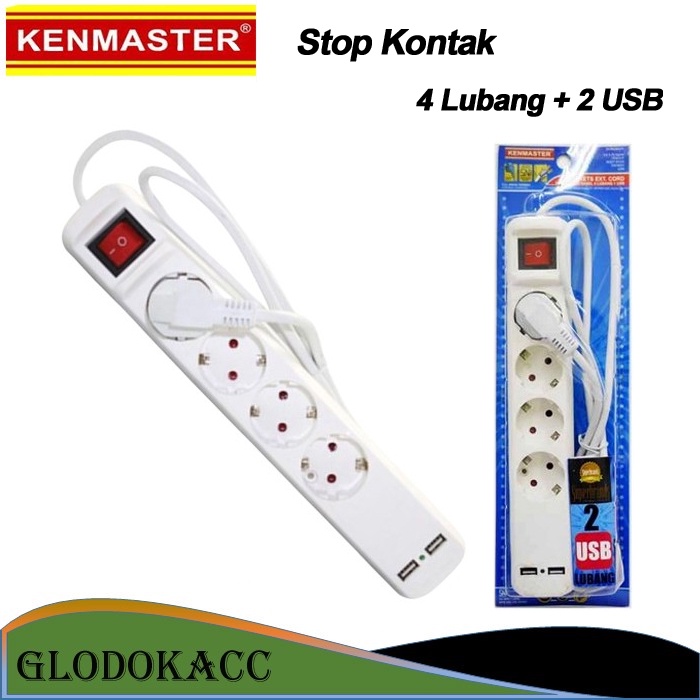 Stop Kontak 4 Lubang 1.5m / Kenmaster Terminal Colokan Listrik + 2 USB