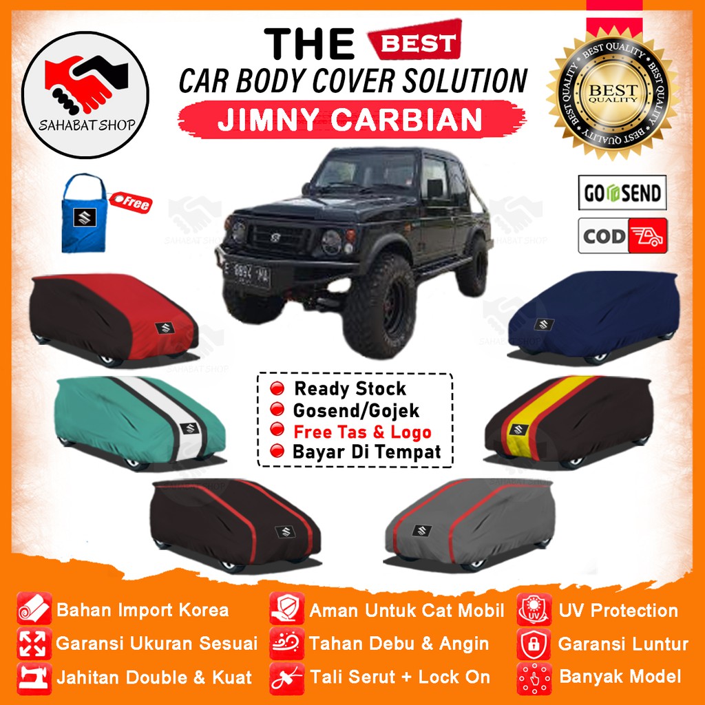 Sahabat Body Cover Mobil Jimny / Sarung Penutup Suzuki Jimny Caribian Outdoor / Selimut Tutup Pelindung Mantel Jas Kerudung Mantol Kerodong Bungkus Kelambu Pembungkus Tutupan Terpal  Mobil Jimny Caribian Waterproof Anti Air Model Orange