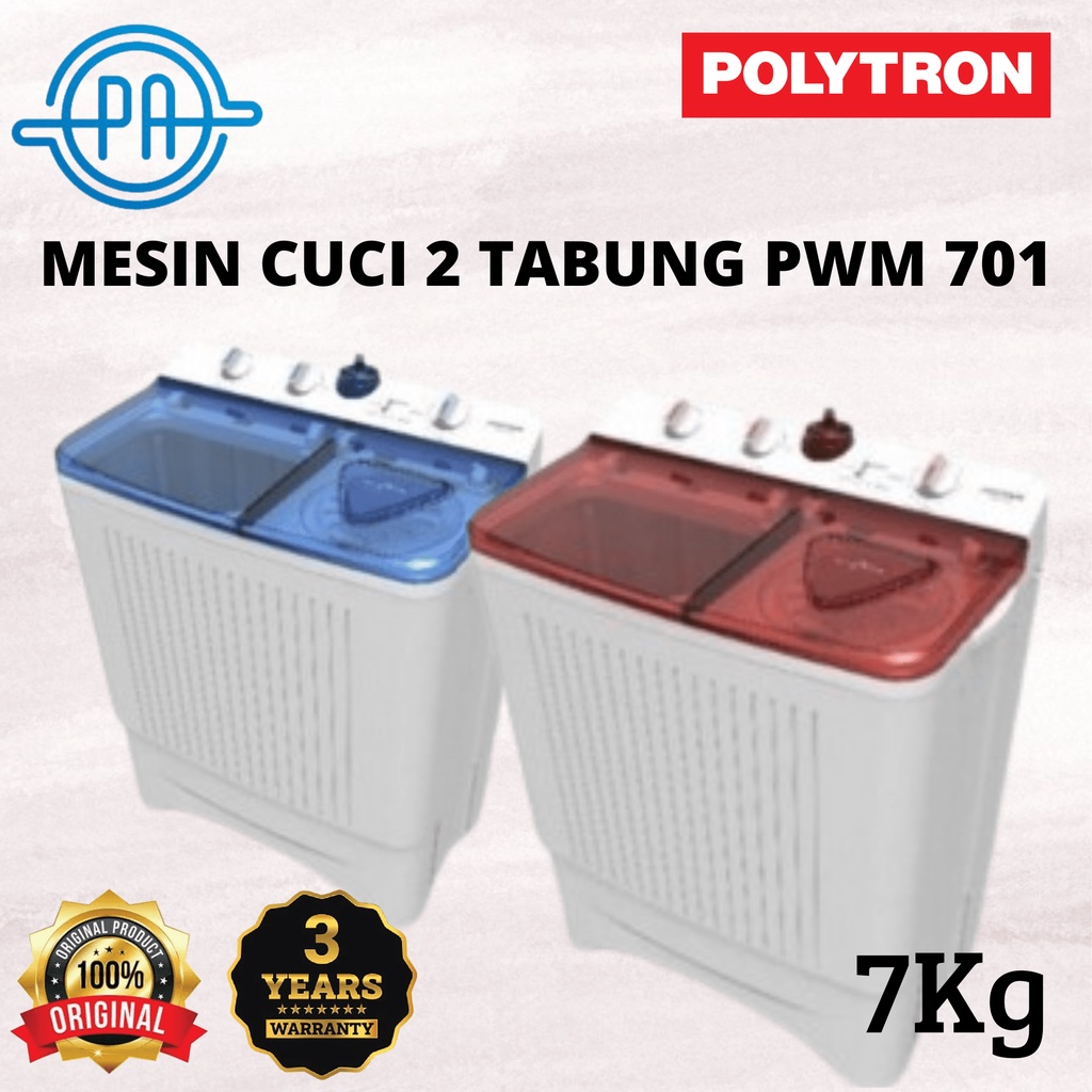 MESIN CUCI 2 TABUNG POLYTRON 7 KG PWM701 PWM 701 MERAH BIRU