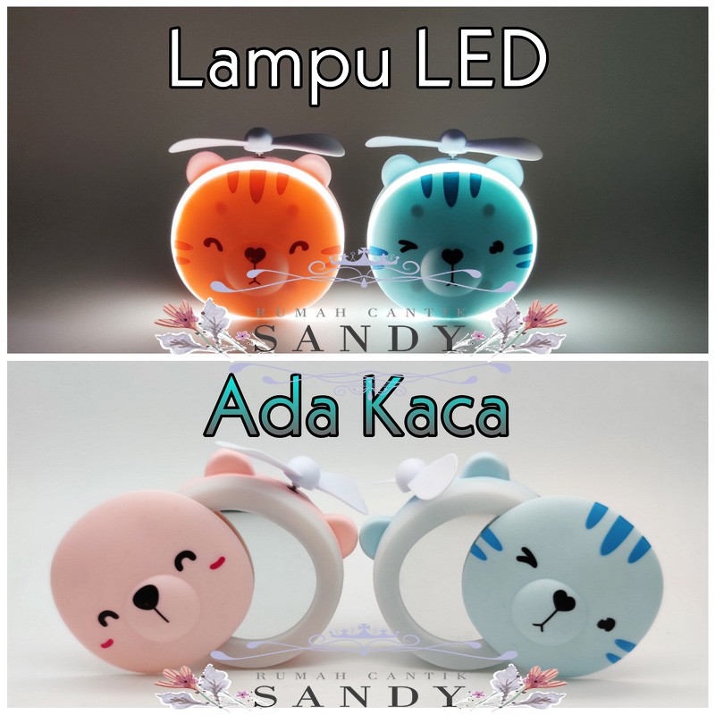 MIAO Mini Fan LED ~ Kipas Angin Portable ~ Kaca Makeup + Lampu CAS USB