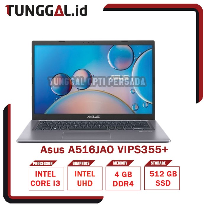 Asus Vivobook A516JAO Core i3-1005G1 4GB 512GB W11 OHS21 VIPS355+