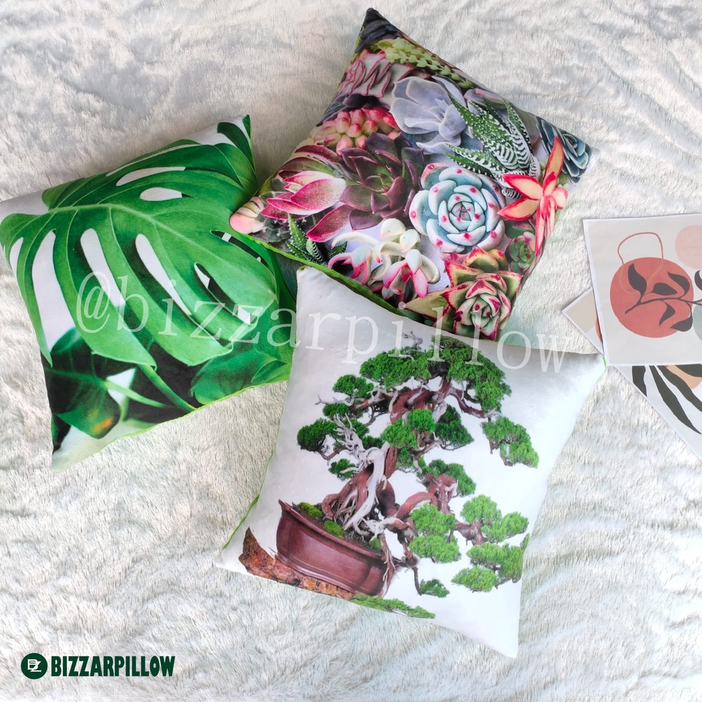 Bizzarpillow Bantal Sofa Motif Daun Leaves Monstera 40 x 40 cm BZ153