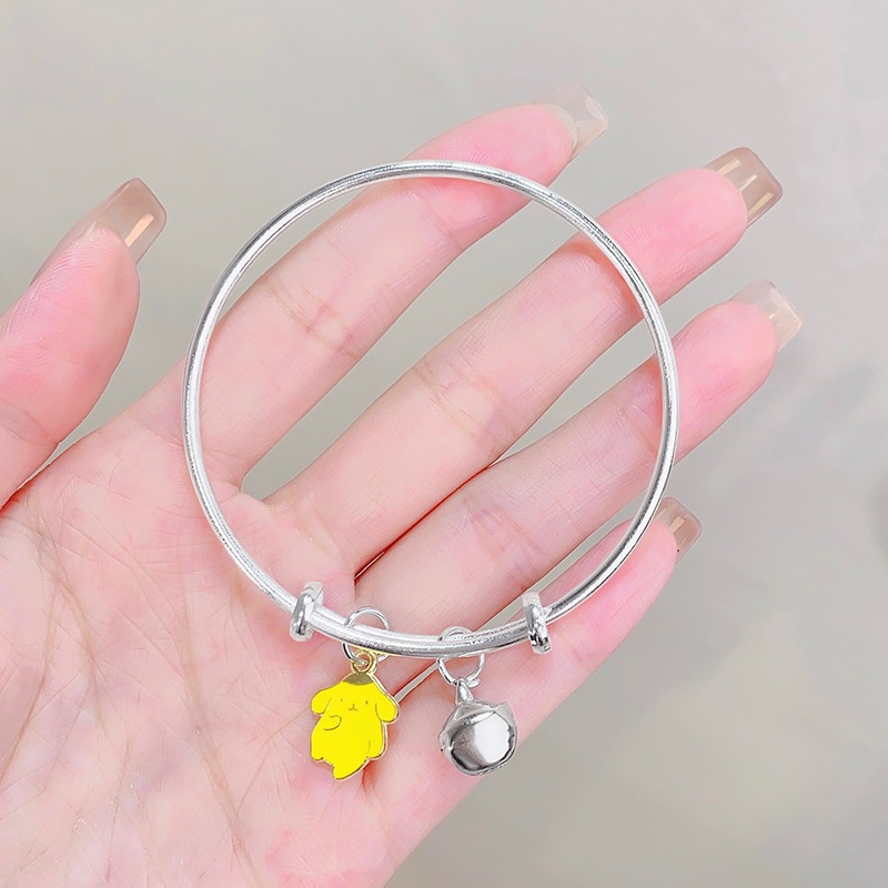 Gelang Tangan Silver Elastis Adjustable Motif Kartun Lucu Untuk Wanita