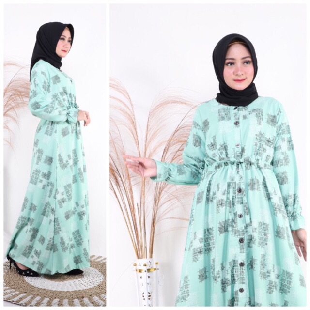 Gamis Wolfis Monalisa LD110 Busui kancing Deret / Serut Tali pinggang / 155-5076