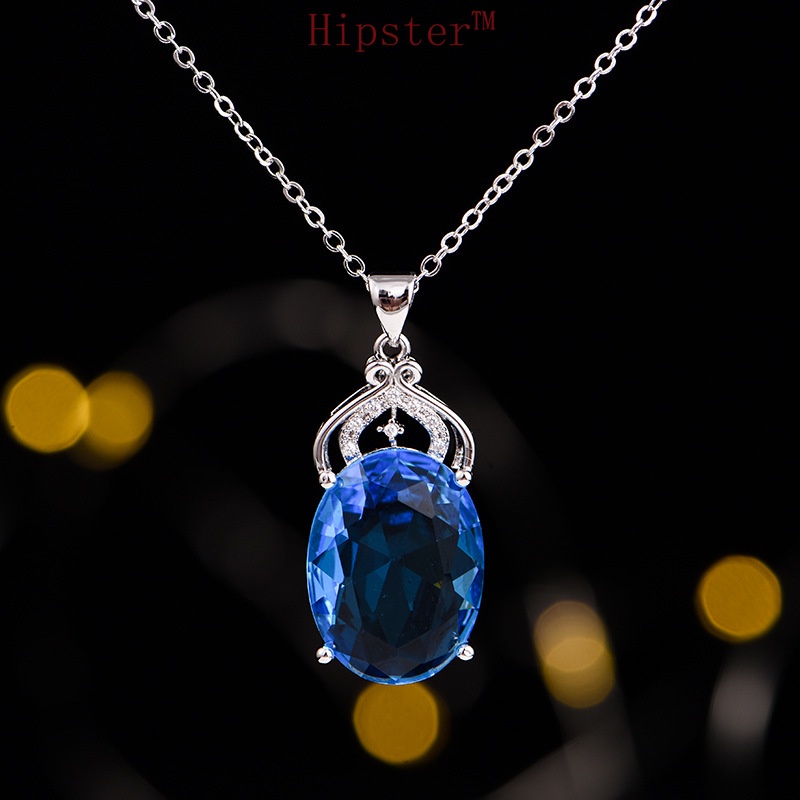 Popular Blue Crystal Pendant Full Diamond Micro-Inlaid Colored Gem Necklace