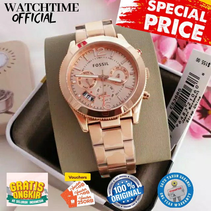 JAM TANGAN WANITA FOSSIL ORI JAM TANGAN CEWEK CHRONO ARLOJI FOSSIL ORIGINAL ES 3885