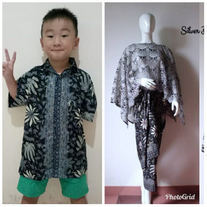 SB Collection Couple Stelan Kebaya Sherly Brukat Jumbo Rok Lilit Dan Kemeja Batik Anak Laki-Laki