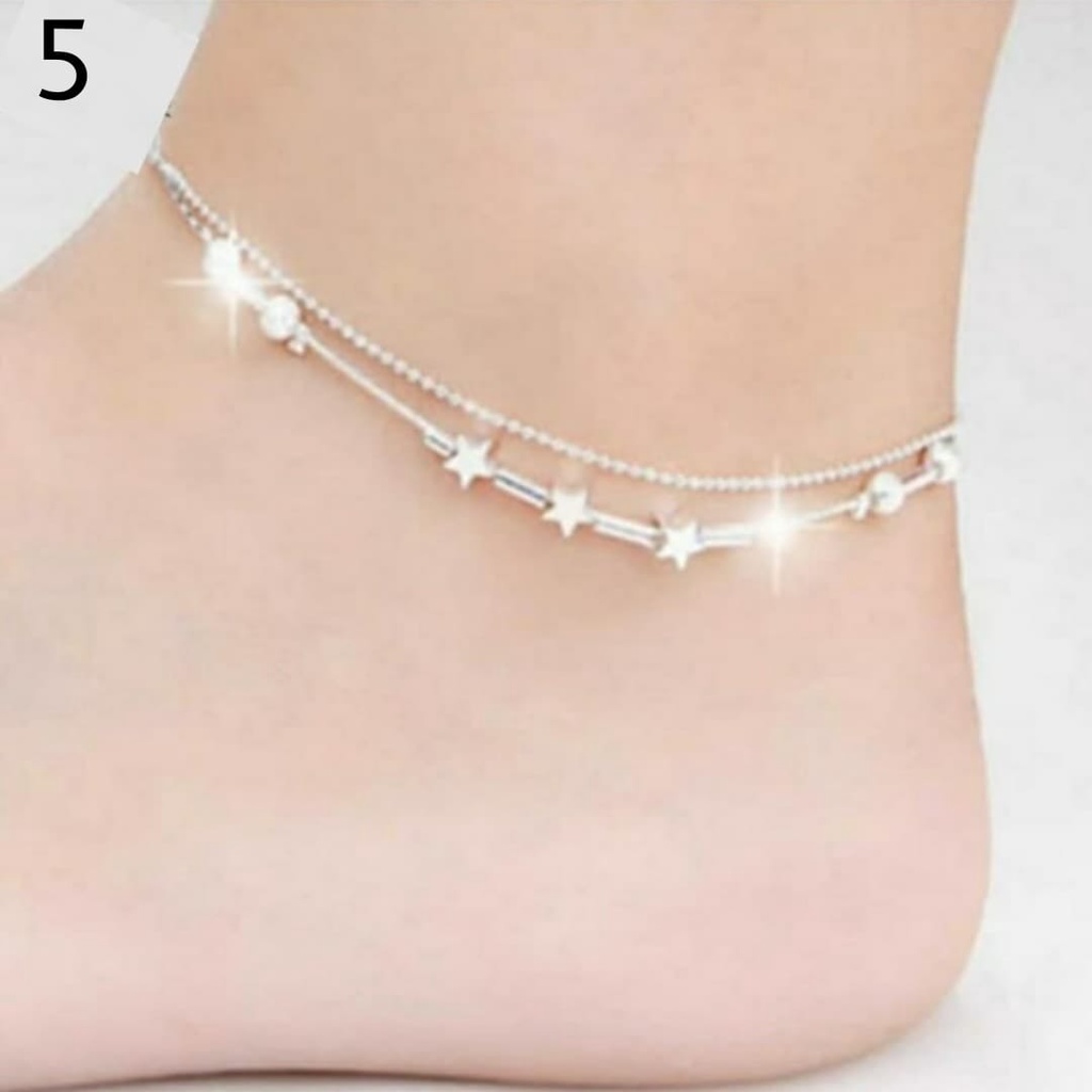 Gelang Kaki Rantai Lapis Silver Desain Bintang kecil Silver Anklet