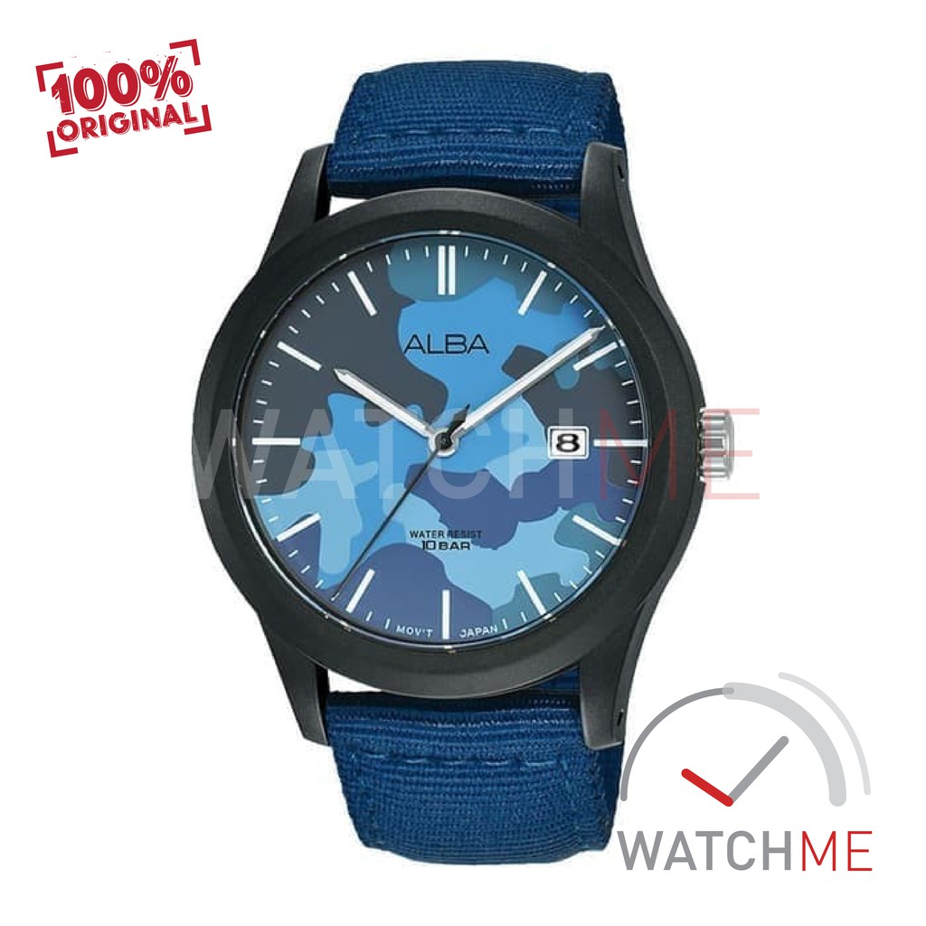 Jam Tangan Pria Alba Analog AS9K35X1 Blue Military Dial 100m Blue Nylon Strap Original Garansi Murah