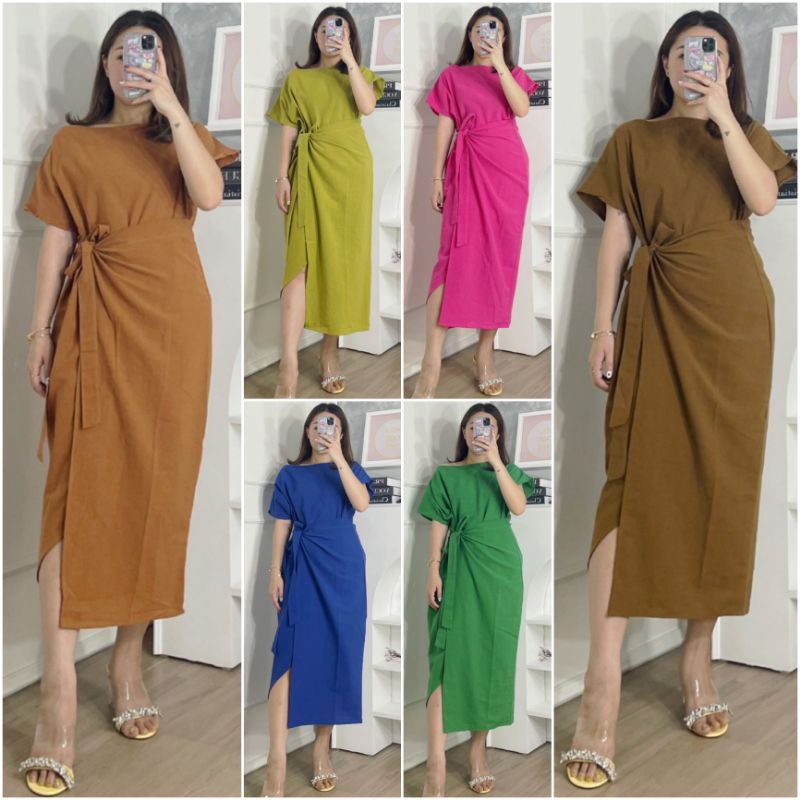 ⚡️ SALE ⚡️ PREMIUM ♡ REAL PIC ! CHLORINNE DOUBLE LAYER WRAP APPRON SIDE TIED MIDI DRESS