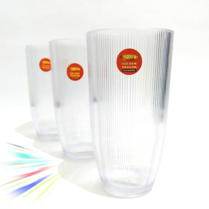Jual Gelas Melamin Bening Gelas Ulir Panjang Golden Dragon Satuan Limited