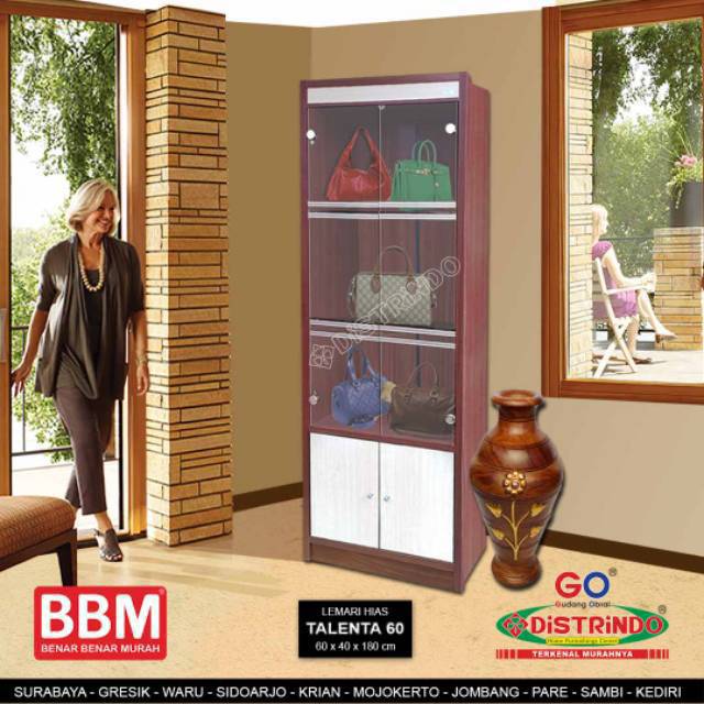 Lemari Hias  Pajang TAS dgn Pintu Kaca dan 1 Lmr kecil  