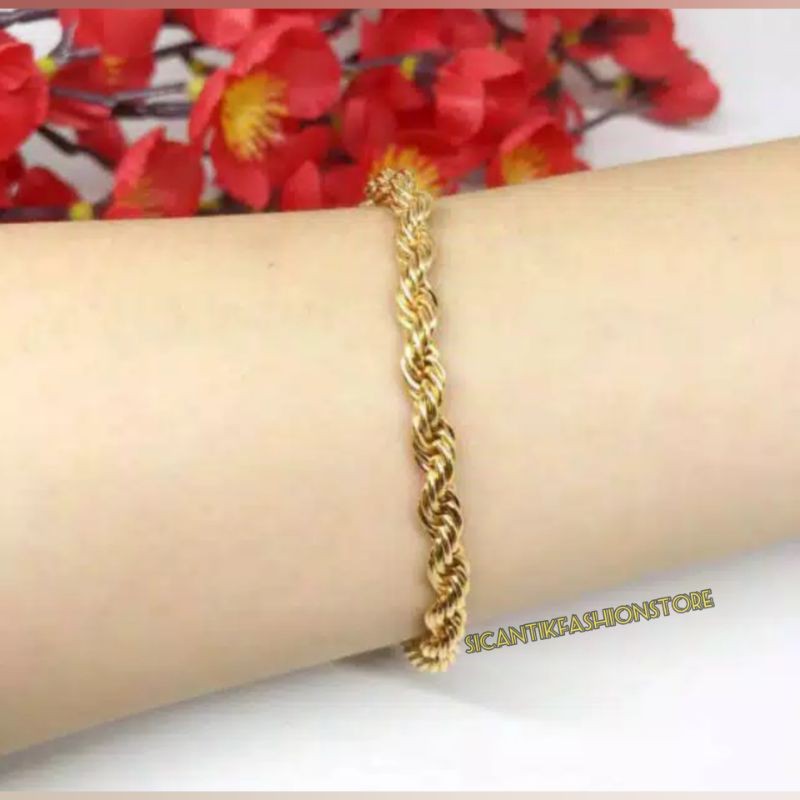 PROMO gelang Titanium tambang lilit Gold terlaris anti Karat perhiasan lapis emas tidak luntur