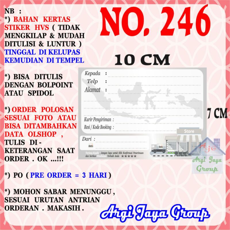 

Stiker HVS - Stiker Pengiriman - Sticker Alamat Olshop Murah Nomer 246-10x7cm