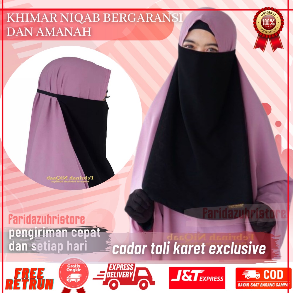 Cadar Niqab Yaman Tali Karet Walimah Sifon Silk Jetblack Arab Exclusive Model Bagus Harga Terjangkau