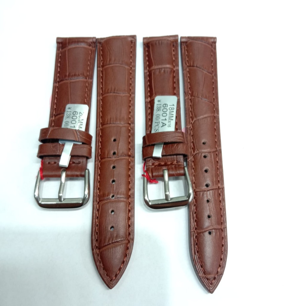 TALI KULIT JAM TANGAN STRAP WATCH ORIGINAL COKLAT TUA MOTIF UKURAN 12 MM - 20 MM