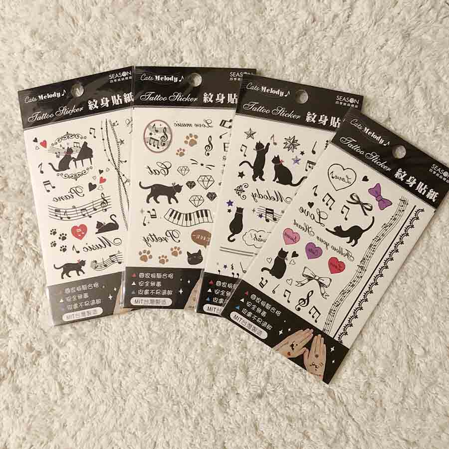 TATO TATTOO (KUCING dan MUSIK) STICKERS STIKER  TEMPORARY - made in TAIWAN -1 PCS