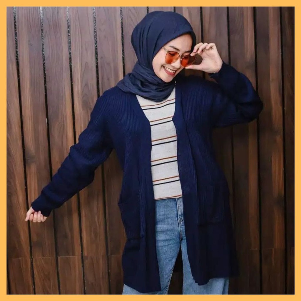 BELLE CARDIGAN OVERSIZE / LONG CARDY / CARDIGAN BELLE MURAH MERIAH / KARDIGAN OVERSIZE / LONG CARDY RAJUT / UPTODATE LONG KNIT / CARDY RAJUT-Navy