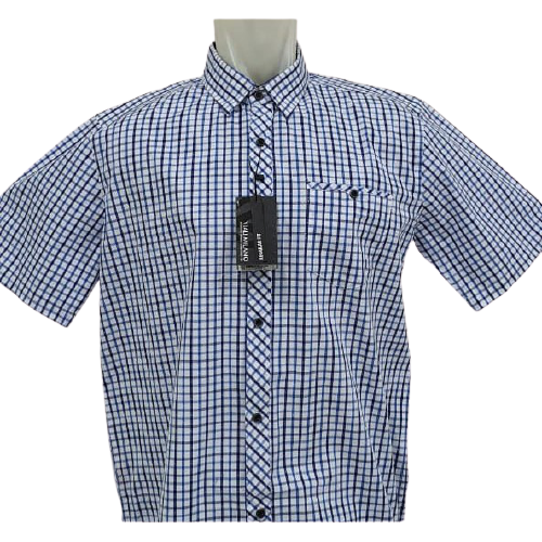 Viali Milano Kemeja Pria Kotak-Kotak Biru Lengan Pendek